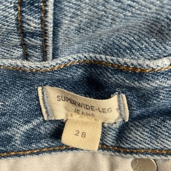 Madewell Button Fly Denim Super Wide Leg Baggy Jeans Women Size 28 Blue - Picture 4 of 10